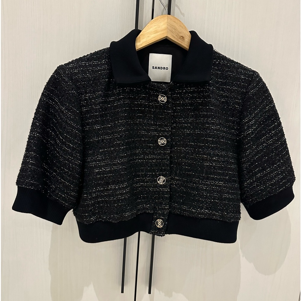 Sandro size 36 Cropped Tweed Black and Gold